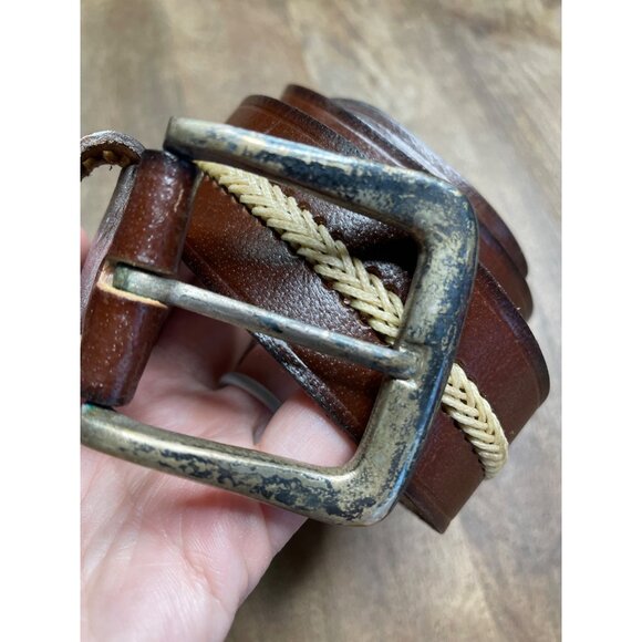 Mens Brown Genuine Leather Braided Belt Size Large‎ - Picture 4 of 7